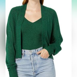 Sweater set by daily ritual tank and cardigan cropped xs green marl